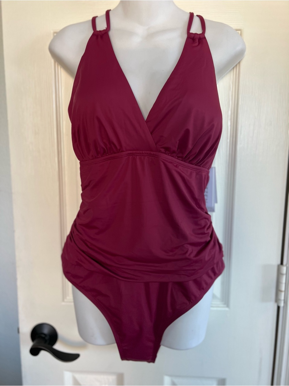NWT Jantzen Deep Berry V-Neck One Piece Swimsuit